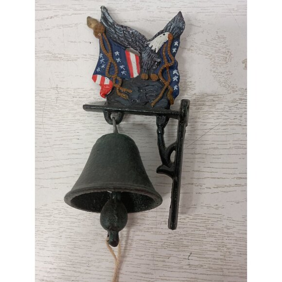 VTG Cast Iron Bell Eagle & American Flag Bracket Wall Mount Hanging Patriotic - Picture 2 of 9